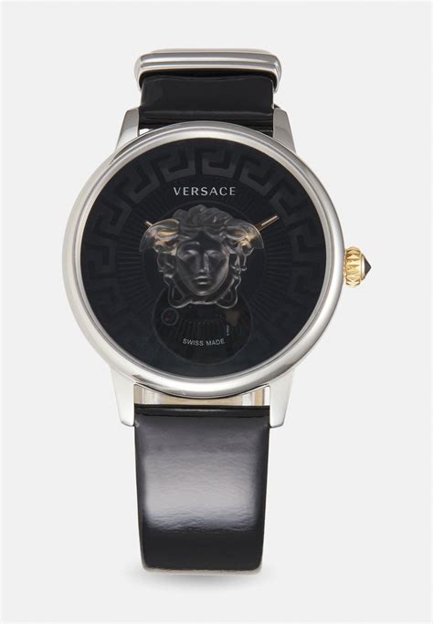 versace watch black leather silver|Versace watch unisex.